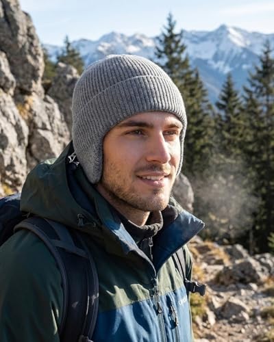 Zylioo XXL XL L Beanie for Big Heads Men Women, Ear Flap Winter Knit Hat - color: Gray, size: Medium-Large