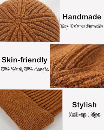vidsel Thin Wool Fisherman Beanie for Men Short Knit Cuff Trawler Watch Hat - color: 1pcs-camel