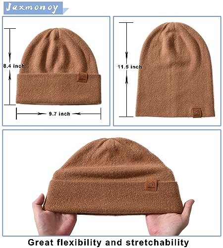 jaxmonoy Slouchy Knit Beanies Winter Hats for Women Men Soft Warm Reversible Slouch Cuffed Skull Knitted Beanie Cap - color: Coffee