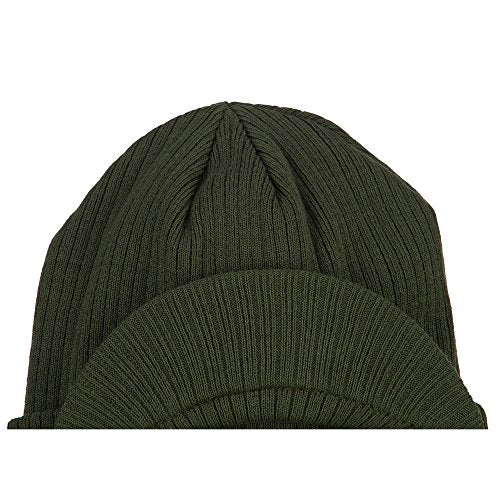 e4Hats.com Big Knit Ribbed Beanie with Visor - color: Olive