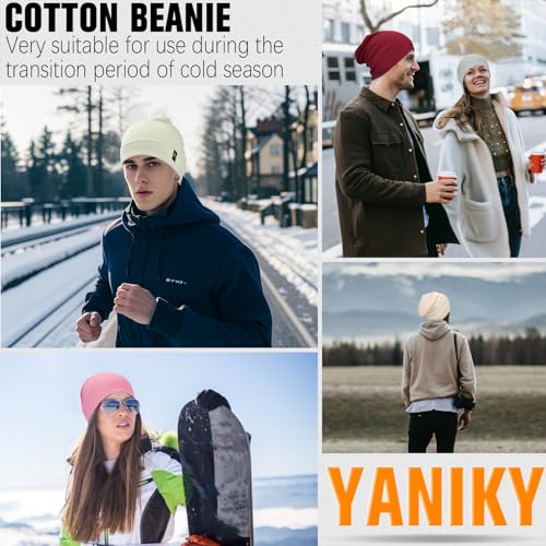 YANIKY Slouchy Beanie for Women, Mens Soft Cotton Beanie Hat, Double Layer Windproof Skull Cap for All Seasons - color: Light Green