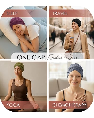 CAPLORD Head Cover for Women – Pre-Tied Turban Wrap | Chemo Headwear for Cancer, Hair Loss & Alopecia | Skull Cap Beanie Hat - color: Plum