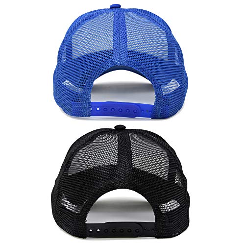 DALIX Two Tone Blank Trucker Hats Caps (2 for 1) - color: Black/Royal Blue
