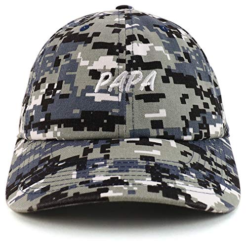 Trendy Apparel Shop Papa Embroidered Soft Crown 100% Brushed Cotton Cap - color: Night Dark Camo