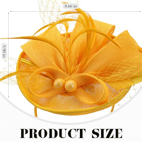 Zinniday Fascinator Tea Party Hat - 2026 Derby Pillbox Kentucky Hat for Women (7.87x5.9inch) - color: Yellow