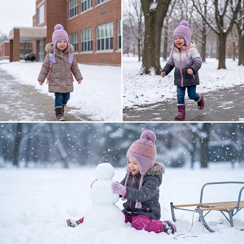 Moon Kitty Girls Knit Hats Winter Fleece Lining Skiing Winter Caps with Warm Ear Flap - color: Purple, size: 1-3T