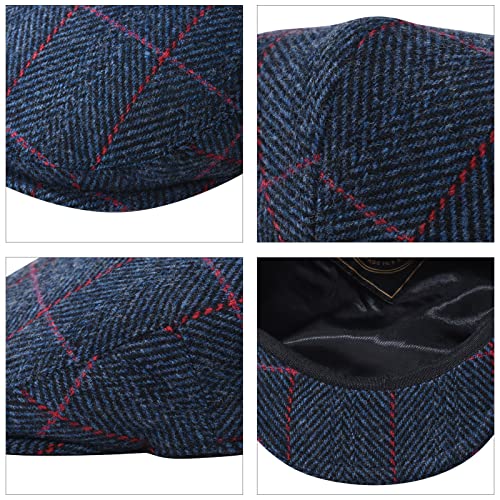 FEINION Men's Wool Tweed Newsboy Ivy Cap Gatsby Golf Flat Hat - color: Plaid Navy, size: 7 1/4