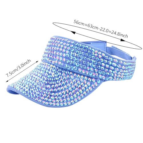 Shiny Rhinestones American Flag Sun Visor Hat Summer Outdoor Open Top Baseball Cap Adjustable Sparkly Party Headwear - color: Blue
