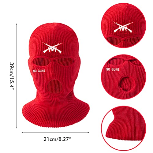 3 Hole Full Face Mask Cover Ski Mask Winter Balaclava Knitted Hat Letter Embroidered Face Cover Warm Cover for Outdoor Cycling Skiing Running (White)