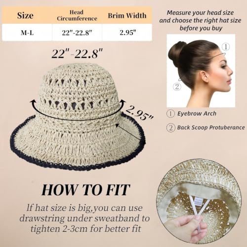 Floppy Big Beach Straw Hats for Women Foldable Summer Wide Brim Packable Sun Hat Womens Travel Straw Fedora Hat - color: Beige-8
