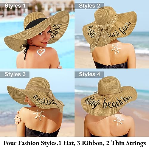 Sun Hats for Women, Summer Beach Straw Wide Brim Bucket Hat - color: Khaki(resting Beach Face), size: X-Large
