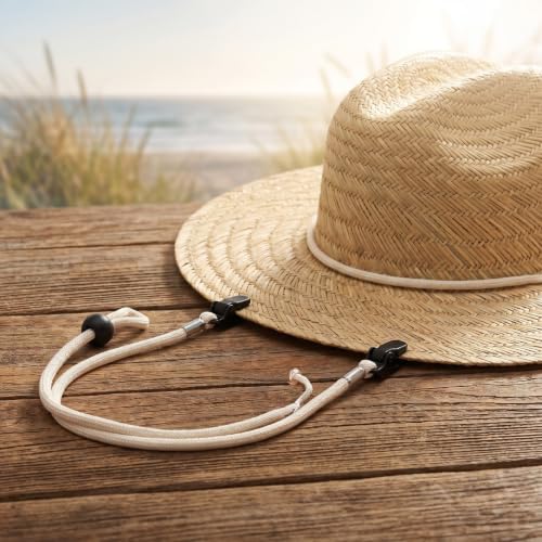 UPKOCH Hat Clips for Wind, White Hat Chin Strap Clip with Polyester Cord, Strap Retainer for Baseball Caps Bucket Sun Fishing Travel