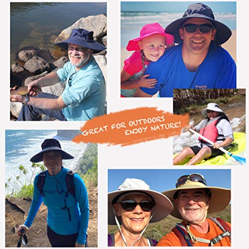Sun Hats for Men Women UPF 50+ Wide Brim Bucket Hat Waterproof Packable Cowboy Hat for Fishing Beach Safari Gardening Golf - color: Navy