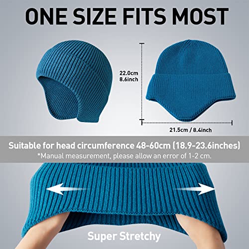 Arcweg Beanie with Earflap for Men Women Winter Warm Thermal Hats Stocking Cap Toboggan Outdoor Hat - color: Lake Blue