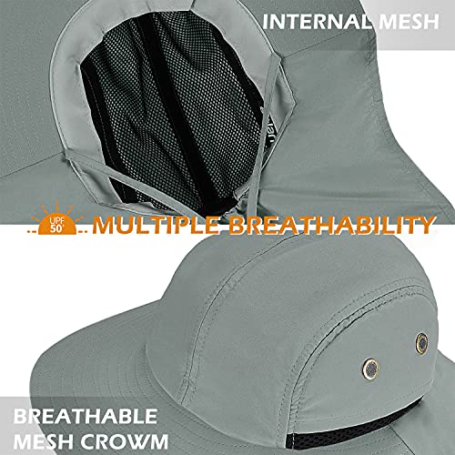 Solaris Small‑Head‑Fit Sun Hat with Neck Flap for Men & Women - color: #4 Gray With Rear Drawstring, size: One Size