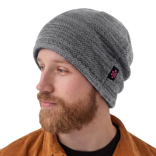 2 Pack Fleece Lined Beanie Hat Reversible Knit Skull Cap for Men Women - color: Blue+mix Black