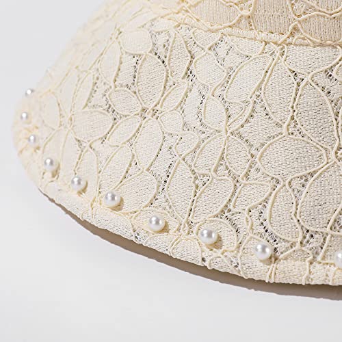 Summer Hats Women 2026 Fashionable Wide Brim Bucket Hat Lace Sunhat Slouchy - color: White