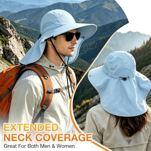 Solaris Small‑Head‑Fit Sun Hat with Neck Flap for Men & Women - color: #2 Blue, size: Medium