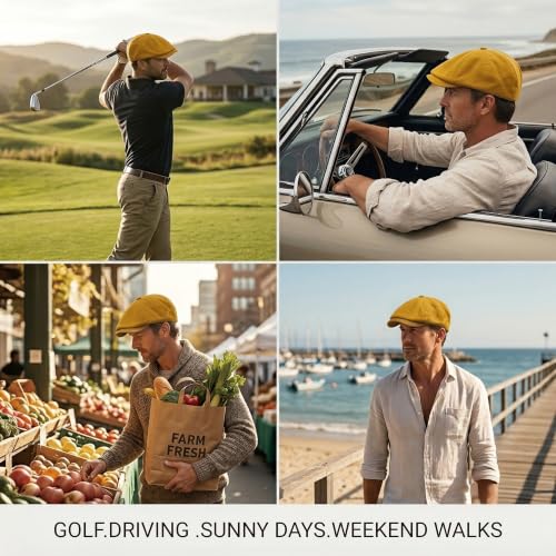 ZLYC Newsboy Cap for Men Summer Flat Cap Lightweight Beret Hat - color: Plain Yellow