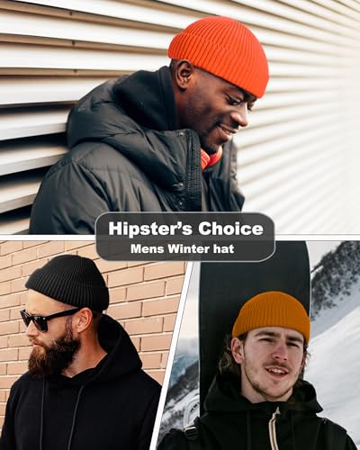 Short Fisherman Beanie for Men Women Wool Fleece Lined Winter Hat - color: 1pcs-orange