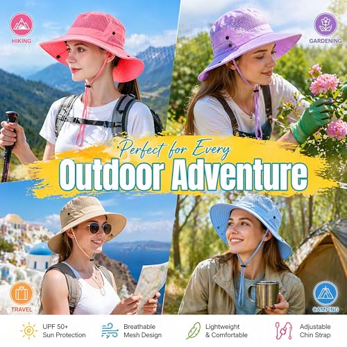 Sun Bucket Hat for Men Women Wide Brim UPF 50+ UV Protection Waterproof - color: Red