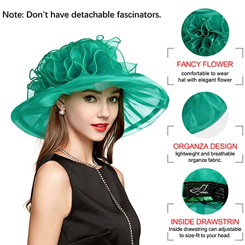 2026 Derby Hats for Women Ladies, Classy Organza Sun Hat, Church Tea Party Wedding Kentucky Fascinator Hat - color: A-4541-green