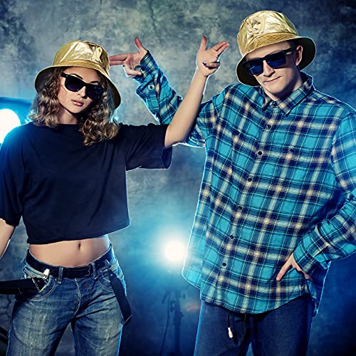 SATINIOR 2 Pcs Metallic Bucket Hat Unisex Trendy Fisherman Hat Reversible Foldable Packable Cap Double Side Hat Hip Hop - color: Gold