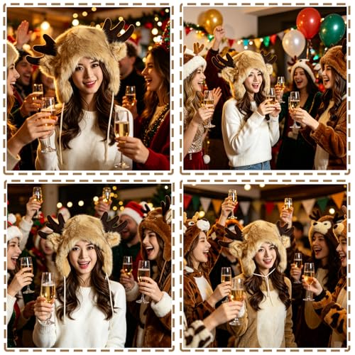 XGOPTS Winter Faux Fur Plush Hat with Horns Warm Animal Horn Ox Earflap Hat - color: Brown