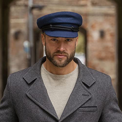Sterkowski "Maciejówka Model 3" Fisherman Style Fiddler Cap | Wool Fiddler Cap for Men and Women | Warm Wool Captain Cap - color: Navy Blue, size: 7 1/8
