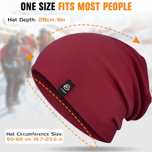 YANIKY Slouchy Beanie for Women, Mens Soft Cotton Beanie Hat, Double Layer Windproof Skull Cap for All Seasons - color: Red