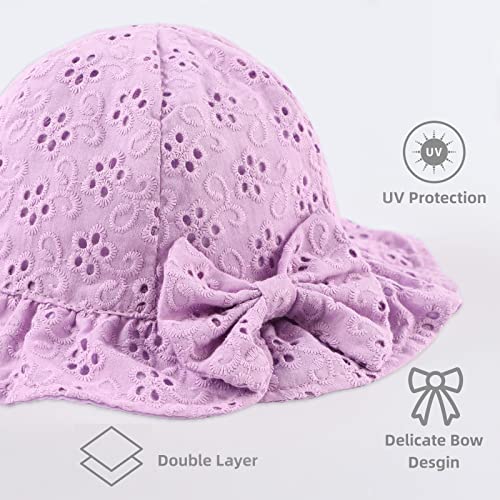 JANGANNSA Bow Baby Girls Summer Hat Flower Toddler Girls Sun Hat Cotton Breathable Infant Hat - color: Light Purple Flower, size: 0-3 Months