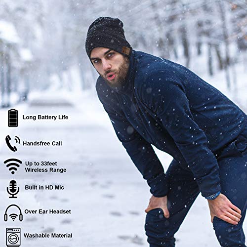 Wireless Hat Music Beanie for Men Women Music Beanie Hat Headphones Headset Speaker Microphone Cap Boys Teens Tech Beanie hat - color: Line Black