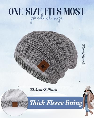 JaGely 8 Pieces Women Winter Hats and Gloves Set Women Warm Touchscreen Knitted Lined Gloves Winter Beanies - color: Mixed White Grey