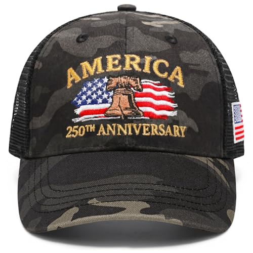 250th Anniversary USA Hat, Camouflage Mesh 250th Trucker Hat for Men Women - color: 03.250th-grey Camouflage