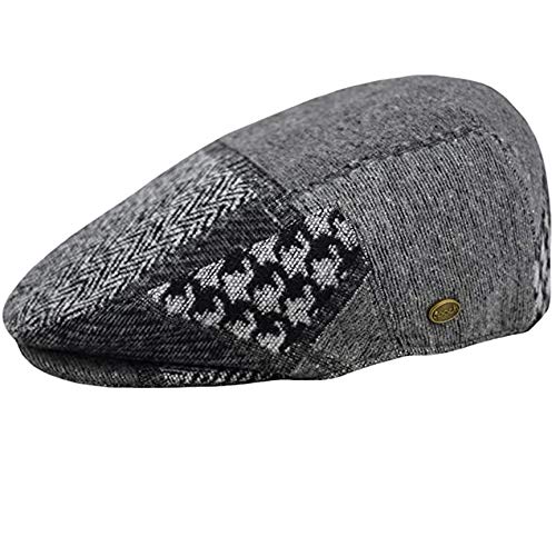 EPOCH Men's Herringbone Wool Tweed Newsboy Ivy Cabbie Driving Cap - color: Iv2761gray Patch, size: X-Large