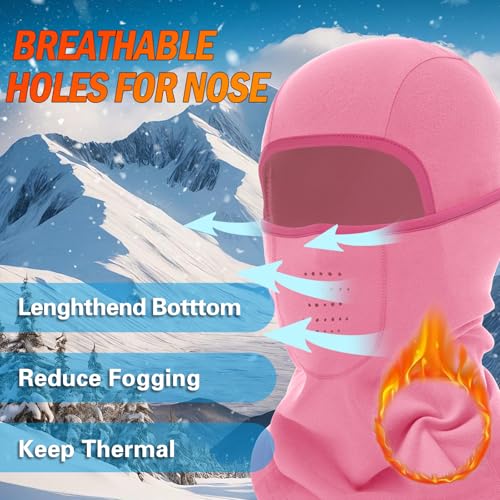 Breathable Balaclava Ski Mask for Men Women, Warm Winter Face Mask for Cold Weather Motorcycling Skiing Outdoor Work - color: Rose Pink