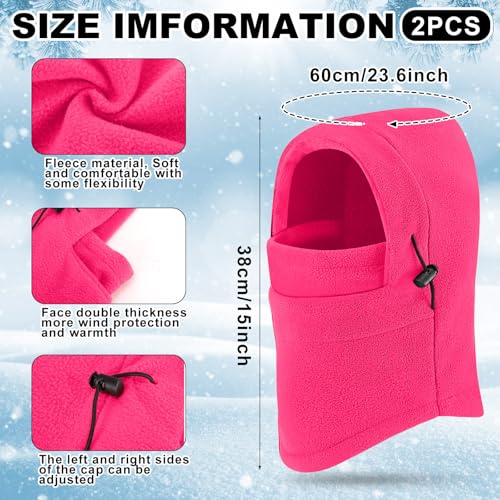Frienda 2 Pcs Balaclava Ski Mask Windproof Warmer Fleece Adjustable Winter Mask Face Cover for Men Women - color: Rose Red,black