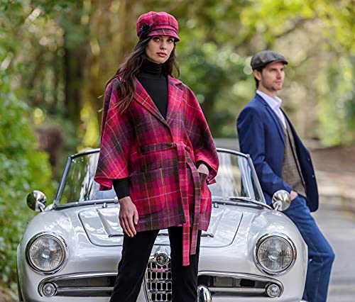 Newsboy Hat for Women's Cap 8 Panel Wool Made in Ireland - color: Red Plaid