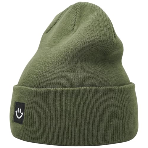 55cube Unisex Winter Beanie Hats Warm Thick Knit Cuffed Skullcaps - color: Solid Olive Green