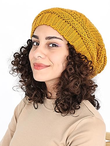 Lilax Knit Slouchy Oversized Soft Warm Winter Beanie Hat - color: Honey Yellow