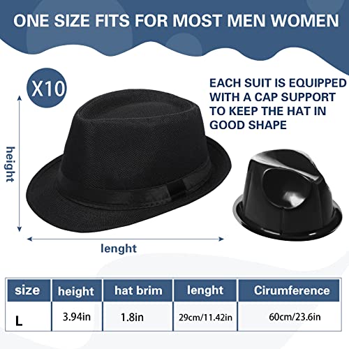Haysandy 10 Pack 1920s Fedora Hats for Men Short Brim Sun Panama Hats for Men Women Party Costume - color: Black