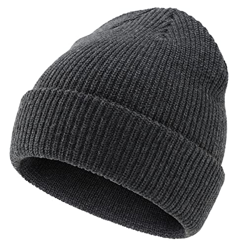 Connectyle 2 Pack Classic Cuffed Beanie Hat for Men & Women Warm Winter Knit Hat Thick Beanies Skull Cap Acrylic Watch Cap - color: Black+dark Grey