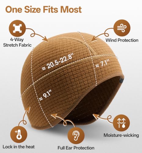 SUNMECI Winter Grid Fleece Skull Cap Thermal Helmet Liner for Men Women - color: Black & Brown