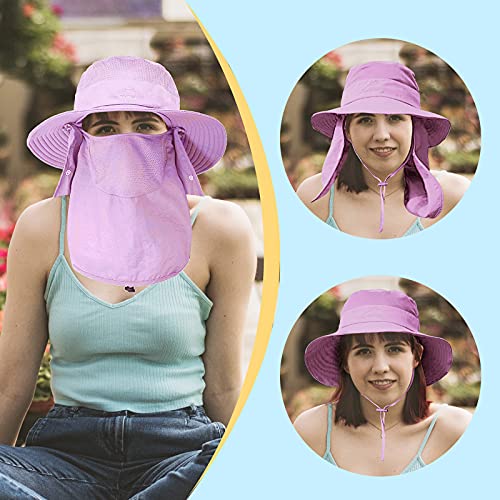 Fishing Hat for Men & Women, Sun Protection Hat with Face Cover & Neck Flap - color: Purple