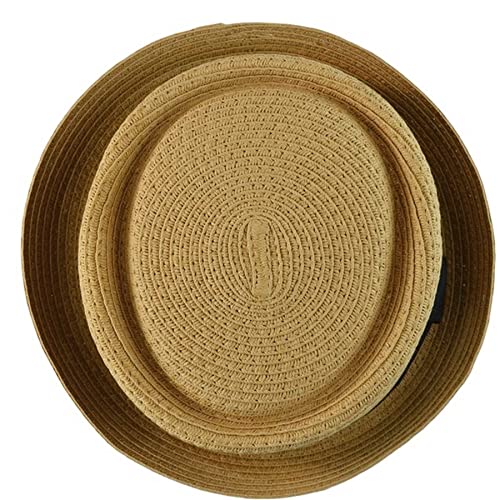 Men's Fancy Summer Straw Pork Pie Derby Fedora Upturn Brim Hat - color: F1857lt Brown, size: Large-X-Large