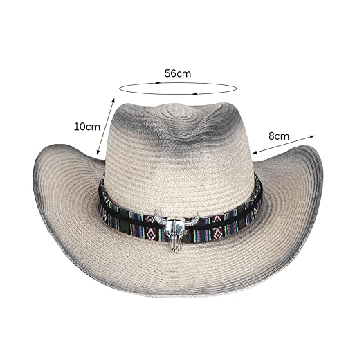 Straw Cowboy Sun Hat for Men Women Summer Fedora Beach Panama Western Cap - color: Black
