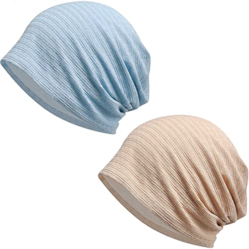 XYIYI Womens Chemo Headwear Hats Cotton Slouchy Beanie Cap Scarf - color: 2pcs Beige Blue-aa