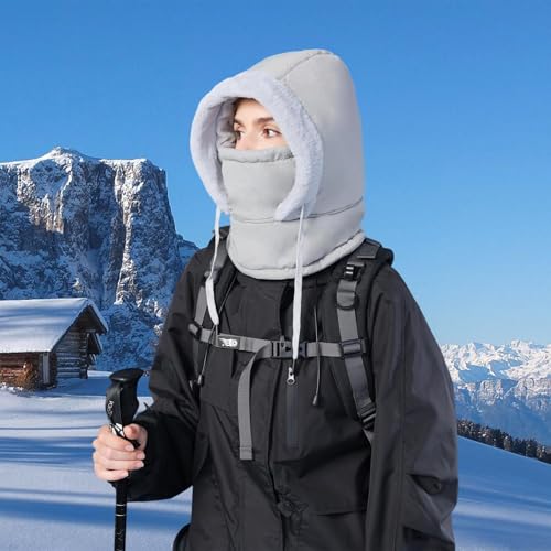 HUAMULAN Unisex Winter One Piece Balaclavas Hoodie Ski Snow Hats Earmuff - color: Gray