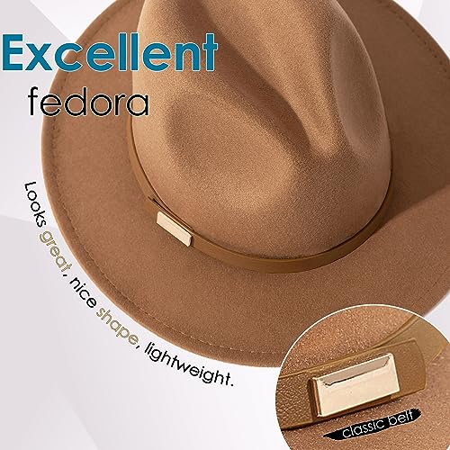 Fedora Hats for Men Wide Brim Panama Hat with Classic Belt - color: Z-beige Belt Khaki