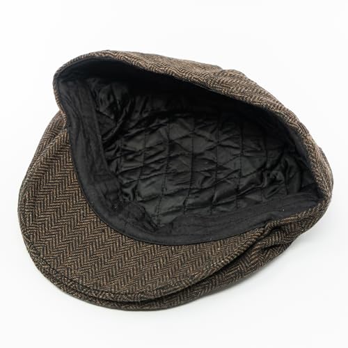 Men's Classic Patchwork Herringbone Checker Plaid Newsboy Ivy Hat Flat Cap - color: Dark Brown, size: Large-X-Large